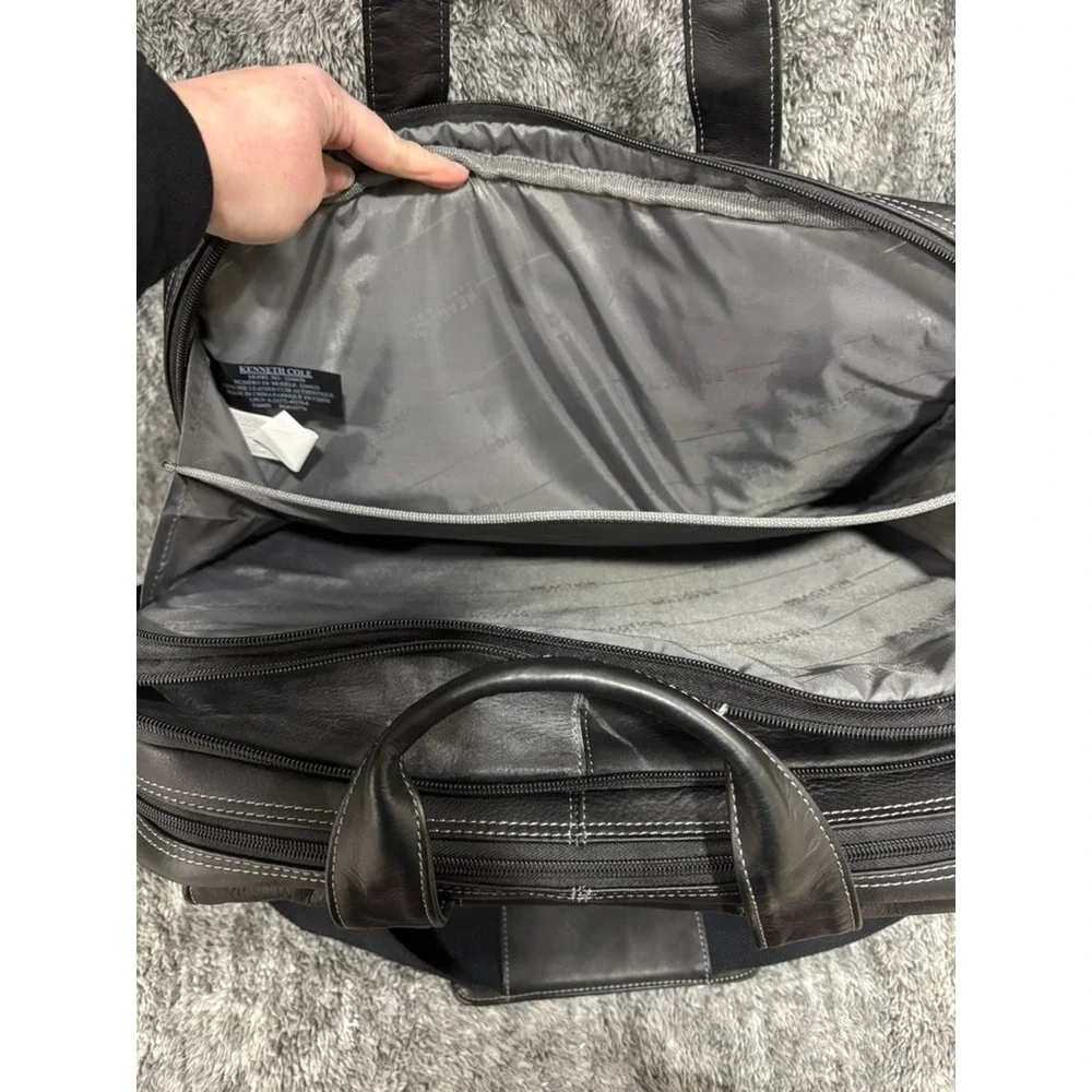 Kenneth Cole Reaction Black Leather Laptop Briefcase Messenger‎ Bag